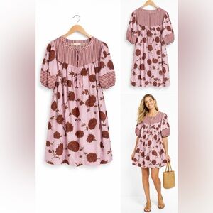 Knox Rose Pink Floral Dress Puff Sleeve with Tassel Detail